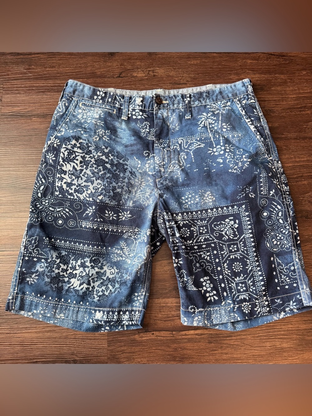 Polo Ralph Lauren Shorts Mens 36 Blue Bandana Print Relaxed Fit Casual Golf